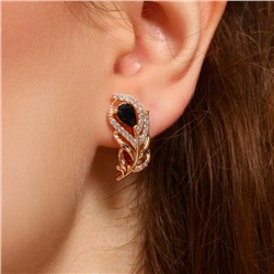 Серьги в форме пера ювелирная бижутерия коллекция "Дубай" покрытие: позолота, вставка: фианиты, цвет: черный, арт.217.247