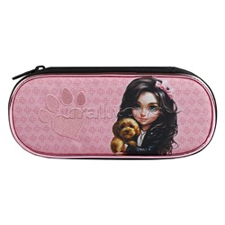 Пенал школьный "Брюнетка с собачкой" (без наполнения, 22х8.5х4.7 см, полиэстер, молния)