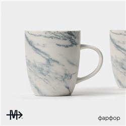 Кружки Magistro Real Marble, 400 мл, набор 2 шт., фарфор, белые