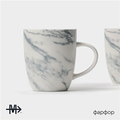 Кружки Magistro Real Marble, 400 мл, набор 2 шт., фарфор, белые