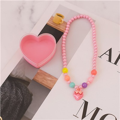 Украшение для девочки бусы детские в коробочке, цвет бус и подвески в ассортименте, арт.007.019