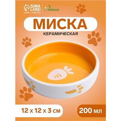 Миска керамическая «Морковка» 200 мл - 12×12×3 см, белая/оранжевая