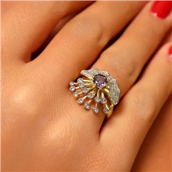 Кольцо 18 р ювелирная бижутерия Итальянское золото (покрытие желтое 14к), вставка: фианиты, цвет: прозрачный и фиолетовый, арт.313.379-18