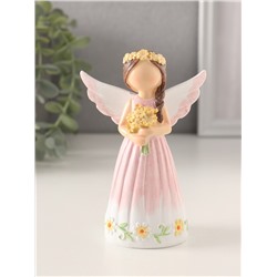 Фигурка полистоун «Девушка-ангел в розовом платье, с жёлтыми незабудками», 8×4.5×12 см