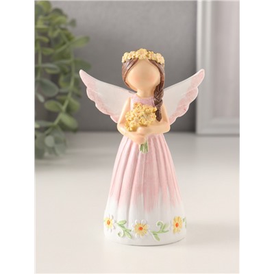 Фигурка полистоун «Девушка-ангел в розовом платье, с жёлтыми незабудками», 8×4.5×12 см