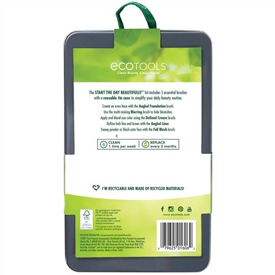 EcoTools, набор кистей «Начни день красиво», набор из 5 предметов и футляр для хранения