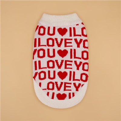 Свитер для животных ILOVEYOU, размер L, ДС 29, ОШ 29, ОГ 29-49 см, белый, красный