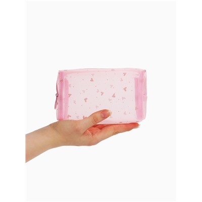 Косметичка женская HEARTS, с рисунком, сетка, на молнии, розовая