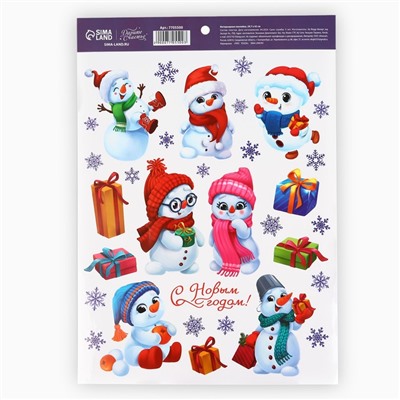 Наклейки новогодние, интерьерные «Снеговички», 29.5×42 см