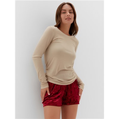 Пижама женская (лонгслив, шорты) KAFTAN «Бархат», размер 48-50, цвет бордовый, бежевый