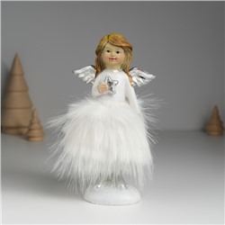 Фигурка полистоун «Ангелочек в белом платье с меховой юбкой», 8.5×8×15.5 см, МИКС