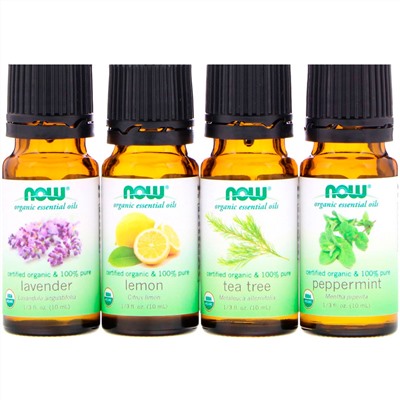 Now Foods, Let It Be Organically, Organic Essential Oils Kit, 4 Bottles, 1/3 fl oz (10 ml) Each