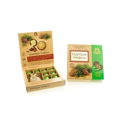 Кедровый трюфель в натуральном шоколаде с Сосновой шишкой и чаем /коробка / 80 гр / Территория Тайги