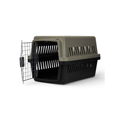 Переноска для животных, 59×36×35 см, с поддоном, с металлической дверью, тёмно-серая, чёрная