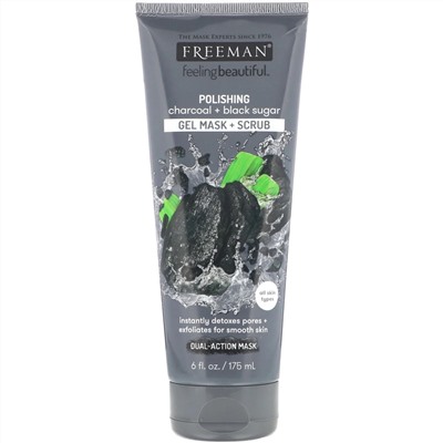 Freeman Beauty, Feeling Beautiful, очищающая гель-маска + скраб, уголь + черный сахар, 175 мл (6 жидк. унций)