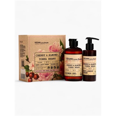 Подарочный набор женский VEGAN.Love.Studio, гель для душа, крем-лосьон, парфюмированный, вишня, миндаль, бобы тонка