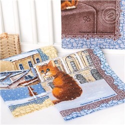 К-т полотенец "Питерские коты" 50*60 см. - 3 шт. рогожка хлопок 100%