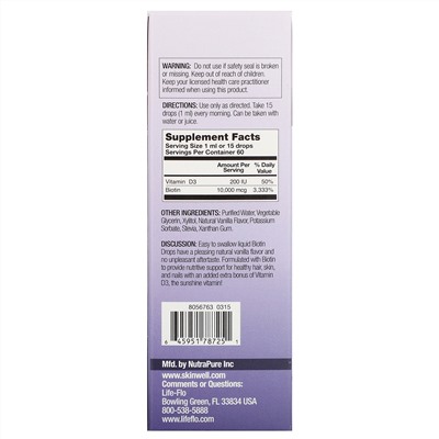 Life-flo, Biotin Drops, For Healthy Hair & Nails, Natural Vanilla Flavor, 10,000 mcg , 2 fl oz (60 ml)
