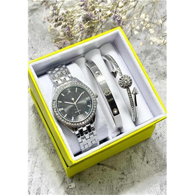 Подарочный набор для женщин часы, 2 браслета + коробка #22853024