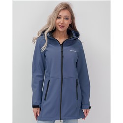 Парка спортивная женская с капюшоном softshell синего цвета 9568S