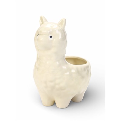 Декоративный горшок для цветов «Лама Лёля», керамический, 200 мл, 15×8×12 см, с поддоном, белый, Greengo