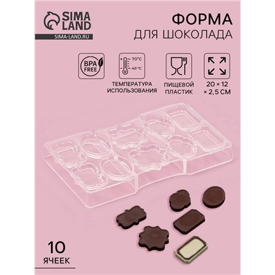 Форма для конфет и шоколада «Рамочка», 10 ячеек, 20×12×2.5 см, прозрачная