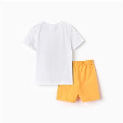 Комплект для мальчика «Геометрические фигуры» (футболка/шорты), цвет белый/оранжевый, рост 110-116 см