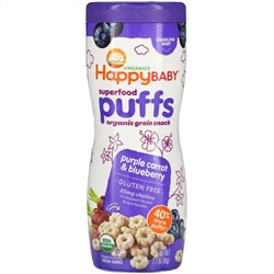 Happy Family Organics, Колечки из суперпродуктов, органическая злаковая закуска, фиолетовая морковь и голубика, 60 г (2,1 унции)