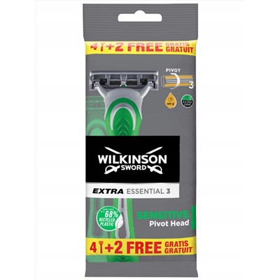 Станок для бритья одноразовый Schick (Wilkinson Sword) ESSENTIALS-3 Sensitive/ EXTRA-3 Sensitive (4+2шт.)
