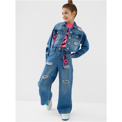 Брюки текстильные джинсовые для девочек