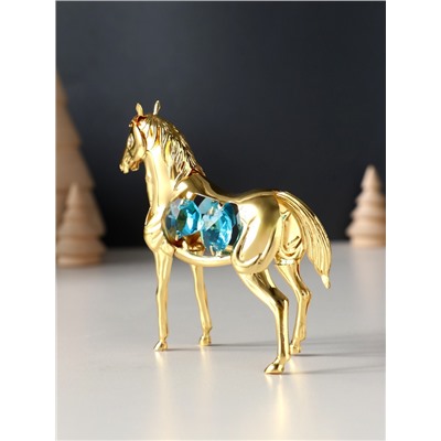 Фигурка металл «Лошадь» с 4 бирюзовыми хрусталиками, 9×3×9 см