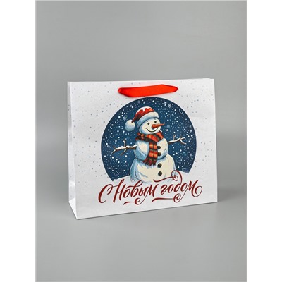 Пакет подарочный крафтовый, «С Новым годом», 30×26×9 см