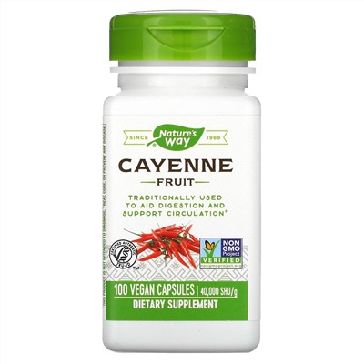Nature's Way, плод кайенского перца, 40 000 SHU/г, 100 веганских капсул