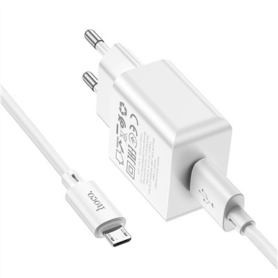 Адаптер Сетевой с кабелем Hoco C106A Leisure USB 2,1A/10W (USB/Micro USB) (white)