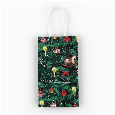 Пакет подарочный новогодний крафтовый «Новогодняя ёлочка», 12×21×9 см