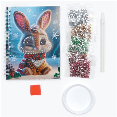 Алмазная мозаика на новый год с частичным заполнением для детей на блокноте «Зайка», 11×15 см, 48 листов, набор для творчества