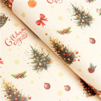 Бумага упаковочная «Ёлочки», белый крафт, 1 лист, 80 г/м², 70×100 см