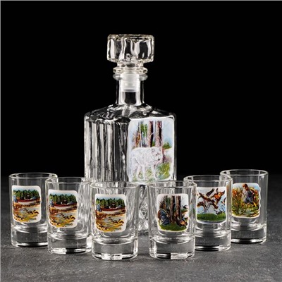 Набор питьевой «Охота-рыбалка», 7 предметов: графин 500 мл, стопка 50 мл, 6 шт., в чемоданчике