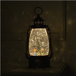 Светодиодная фигура «Фонарь с детьми и ёлкой» 15×30×12.5 см, пластик, батарейки ААх3 (не в комплекте), USB, свечение тёплое белое