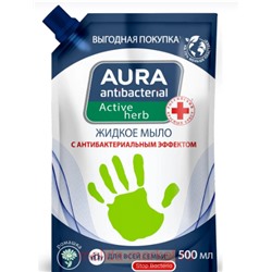 AURA Жидкое мыло с антибактериальным эффектом увлажняющее с экстрактом ромашки дой-пак 500мл