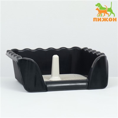Туалет для собак с высокими бортами и съемной сеткой 43×43×15 см, чёрный