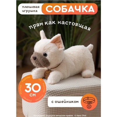 Мягкая игрушка плюшевая мопс/ собака белый, 30 см