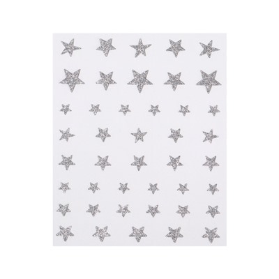 Наклейки для ногтей «Звёзды», с блёстками, серебристые