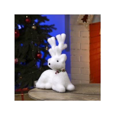 Светодиодная фигура «Олень» 20×25×12 см, флок, от батареек, свечение тёплое белое