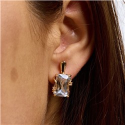 Серьги с крупным камнем ювелирная бижутерия коллекция "Дубай", покрытие позолота,  вставка: фианит и цирконы, цвет: прозрачный, арт.217.361