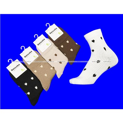 AMIGOBS носки женские цветные в рубчик с принтом "Сердечки" арт. 9529