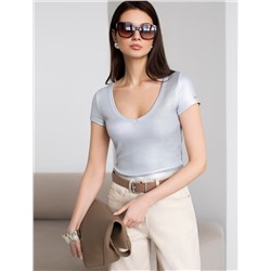 Футболка облегающая из хлопка в рубчик с V вырезом и матовым покрытием металлик