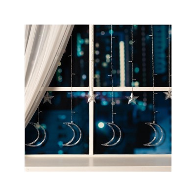 Гирлянда «Бахрома» 2.7×0.9 м с насадками «Месяц», IP20, прозрачная нить, 138 LED, свечение белое, 8 режимов, 220 В