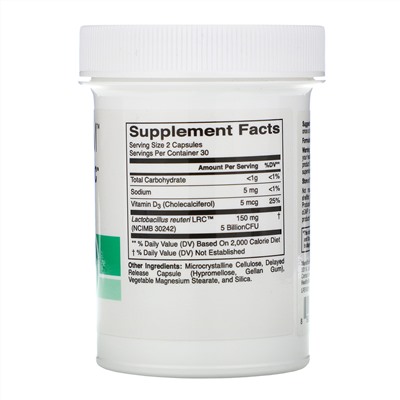 HealthyBiom, Lactobacillus Reuteri LRC с витамином D, 5 млрд КОЕ, 60 растительных капсул