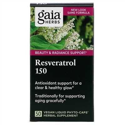 Gaia Herbs, Ресвератрол 150, 50 веганские фито-капсулы с жидкостью